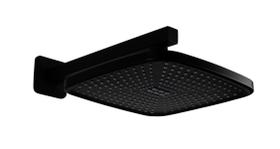 Ducha Preta Fosco Quadrada 21 cm em ABS com Cano Quadrada de Parede 30 cm