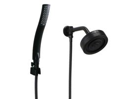 Ducha Preto Fosco Autolimpante em ABS Redondo com Cano de Parede e Desviador com Chuveirinho Manual em ABS com Trava