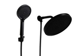 Ducha Preto Fosco em ABS Redonda 25 cm Cano Braço Suporte Parede com Ducha de Mão em ABS com Trava Ducha Preto Fosco em ABS Redonda 25 cm Cano Braço Suporte Parede com Ducha de Mão em ABS com Trava