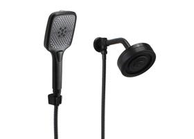 Ducha Preto Fosco Redondo em ABS Autolimpante com Desviador e Chuveirinho de Mão em ABS com Trava