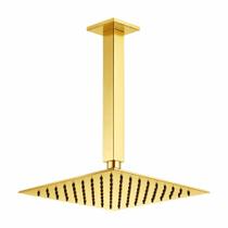 Ducha Quadrada 20x20 Slim Ultra Fina + braço de teto Dourado Brilhante