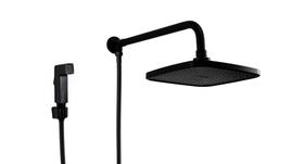 Ducha Quadrada 21 cm em ABS Black Matte com Cano Redondo 90 graus e Duchinha Manual em ABS Preto Fosco Ducha Quadrada 21 cm em ABS Black Matte com Cano Redondo 90 graus e Duchinha Manual em ABS Preto Fosco