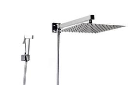 Ducha Quadrada 25x25 cm em Inox Cromado com Chuveirinho de Mão em Metal Ducha Quadrada 25x25 cm em Inox Cromado com Chuveirinho de Mão em Metal