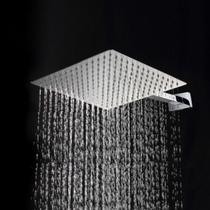 Ducha Quadrada 30x30 Inox SUS304 30cm Borda Fina com Braço Quadrado - Máxima Metais