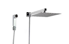 Ducha Quadrada em Inox 304 de 25 cm Cromado com Desviador de Parede e Ducha Manual em ABS Ducha Quadrada em Inox 304 de 25 cm Cromado com Desviador de Parede e Ducha Manual em ABS