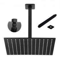 Ducha Quadrada Inox 304 30x30 cm Preto c/Cano de Teto 24 cm