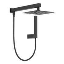 Ducha Quadrada Preta Inox 25x25 com Desviador Chuveirinho Piscina Área Externa Banho Relaxante Creatore Metais Banheiro