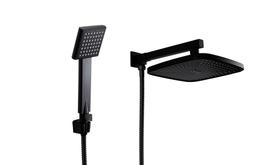 Ducha Quadrada Preto Fosco 21 cm com Cano de Parede curto e Ducha de Mão em ABS com Trava Ducha Quadrada Preto Fosco 21 cm com Cano de Parede curto e Ducha de Mão em ABS com Trava