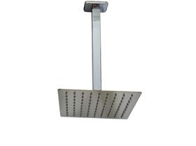 Ducha Quadrada Slim 20x20 cm em Inox 304 com Braço Suporte de Teto 40 cm Cromado
