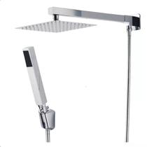 Ducha Quadrado com desviador inteligente 20x20 Slim Inox cromado mangueira