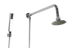 Ducha Redonda 10 cm em ABS Cromado com Cano de Parede 90 Graus com Chuveirinho Retangular em ABS Ducha Redonda 10 cm em ABS Cromado com Cano de Parede 90 Graus com Chuveirinho Retangular em ABS