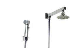 Ducha Redonda 10 cm em ABS Cromado com Cano de Parede Curto com Chuveirinho de Mão em ABS com Trava