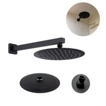 Ducha Redonda Aço Inox 150mm Preto Para Banheiro E Área de Lazer Com Braço Slim De 30cm Ducha Redonda Aço Inox 150mm Preto Para Banheiro E Área de Lazer Com Braço Slim De 30cm