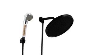 Ducha Redonda Black Matte25 cm em ABS Preto Fosco com Cano e Desviador de Parede com Duchinha com Esferas Ionizantes Ducha Redonda Black Matte25 cm em ABS Preto Fosco com Cano e Desviador de Parede com Duchinha com Esferas Ionizantes
