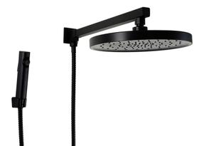Ducha Redonda em ABS Black Matte 25cm c/ Cano Quadrado Desviador e Duchinha de Mão Preta Fosca - AMG Metais