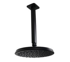 Ducha Redonda Preto Fosco 21 cm em ABS c/ Cano de Teto 24 cm