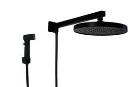 Ducha Redonda Preto Fosco 25 cm em ABS com Duchinha Manual em ABS com Trava