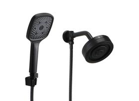 Ducha Redonda Preto Fosco Autolimpante em ABS com Desviador Redondo e Duchinha Manual em ABS