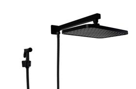 Ducha Retangular Black Matte 30x20 cm em ABS com Duchinha Manual em Metal com Trava Ducha Retangular Black Matte 30x20 cm em ABS com Duchinha Manual em Metal com Trava