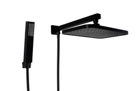 Ducha Retangular Black Matte em ABS 30x20 cm com Chuveirinho de Mão em ABS com 3 Jatos