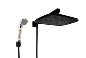 Ducha Retangular Black Matte em ABS com Duchinha Redonda Esferas Ionizantes com Trava Ducha Retangular Black Matte em ABS com Duchinha Redonda Esferas Ionizantes com Trava