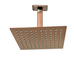 Ducha Slim 20 cm Quadrada em Inox Braço Suporte de Teto com 10 cm Rose Gold