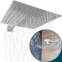 Ducha Slim Chuveiro 25x25cm Com Braço 40cm Quadrada Preta Fosca Inox Banheiro Areas Externas e Internas Suporte Parede Cascata