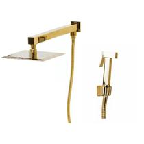 Ducha Slim Quadrada 20cm. Com Desviador Dourado Brilhante