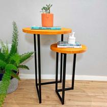 Duo Mesa de Canto Circular de Ferro e Madeira Style Industrial Carvalho e Preto Duo Mesa de Canto Circular de Ferro e Madeira Style Industrial Carvalho e Preto
