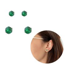 Dupla 2 pares brincos prata 925 verde banhado ponto de luz