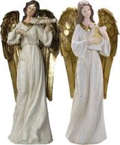 Dupla Anjos Músico Harpista Violinista Em Resina Natal 38cm Dupla Anjos Músico Harpista Violinista Em Resina Natal 38cm