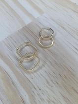 Dupla Argola Sextavado Alongado e Quadrado Ouro 18k