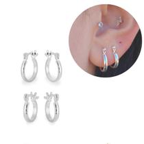 Dupla Argolinhas Mia Fecho Italiano Ouro18k Prata925 Com Garantia