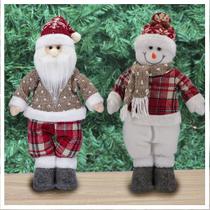 Dupla Boneco De Natal Boneco De Neve E Papai Noel Xadrez 37cm Dupla Boneco De Natal Boneco De Neve E Papai Noel Xadrez 37cm