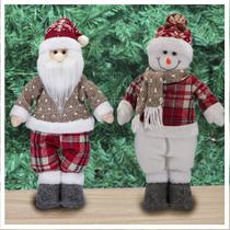 Dupla Boneco De Natal Boneco De Neve E Papai Noel Xadrez 37cm Dupla Boneco De Natal Boneco De Neve E Papai Noel Xadrez 37cm