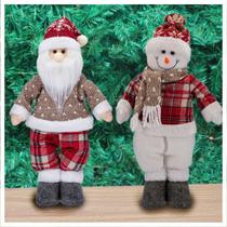 Dupla Boneco De Natal Boneco De Neve E Papai Noel Xadrez 37cm Dupla Boneco De Natal Boneco De Neve E Papai Noel Xadrez 37cm