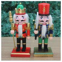 Dupla Boneco Natal Papai Noel Madeira Guarda Quebra Nozes 20cm