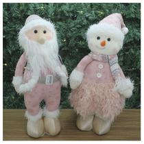 Dupla Boneco Natalino Papai Noel e Boneco De Neve Rosa Dupla Boneco Natalino Papai Noel e Boneco De Neve Rosa