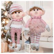 Dupla Boneco Natalino Pendente Duende Rosa Natal