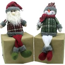 Dupla Bonecos Natalino Noel Boneco De Neve Pernas Mole 45cm