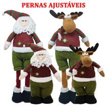 Dupla Bonecos Natalino Pernas Ajustáveis Papai Noel E Rena