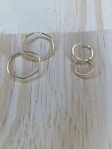 Dupla Brinco Argola Sextavado Fio Redondo Ouro 18k