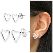 Dupla Brinco Feminino Coração Vazado Prata 925 Banhado