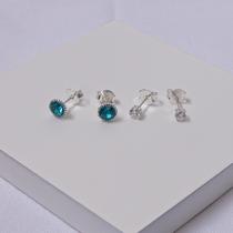Dupla Brincos Folheado a Prata Cristal Aquamarine e Zircônia