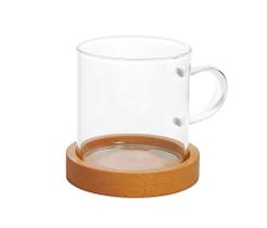 Dupla Caneca Vidro Boro Base Bambu 100 ml Mimo