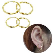 Dupla de argola torcida banhada a ouro 18k antialérgica Dupla de argola torcida banhada a ouro 18k antialérgica