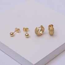 Dupla de Brincos Folheado a Ouro Argola e Bolinha