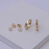 Dupla de Brincos Folheado a Ouro Argola e Pérola