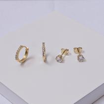 Dupla de Brincos Folheado a Ouro Argola e Zircônia