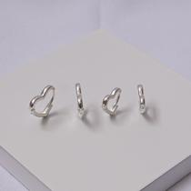 Dupla de Brincos Folheado a Prata Argola Coração M e G